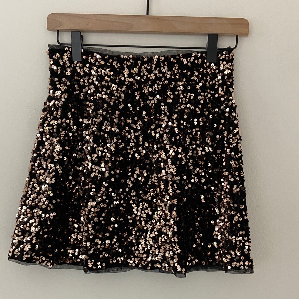 Zara Girls Black and Gold Sequin Skirt